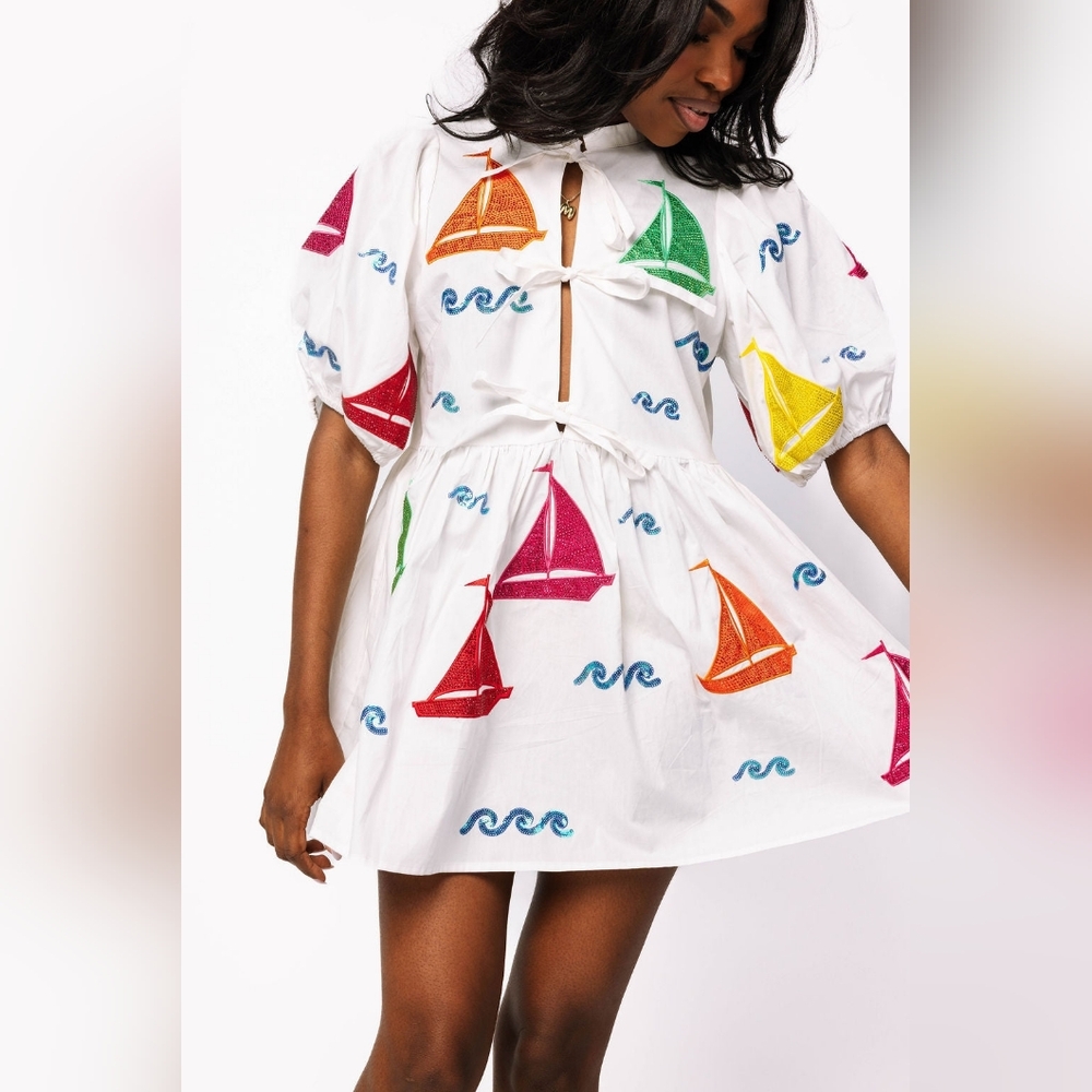 Colorful Sailboat Print Kids Dress